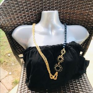 Talbot Goldtone and navy Floral Long Statement